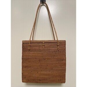 Vintage Square Wicker Basket Style Creel Purse Shoulder Bag